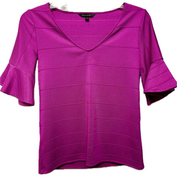 Banana Republic Tops - Banana Republic Bright Pink w. Textured Stripes, Ruffle 3/4 Sleeve Blouse - Sm